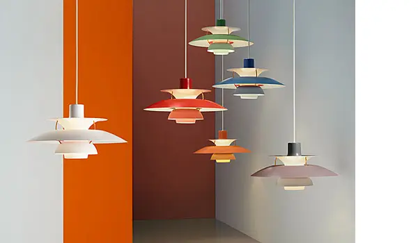 Colorful pendant lamps designed by Poul Henningsen