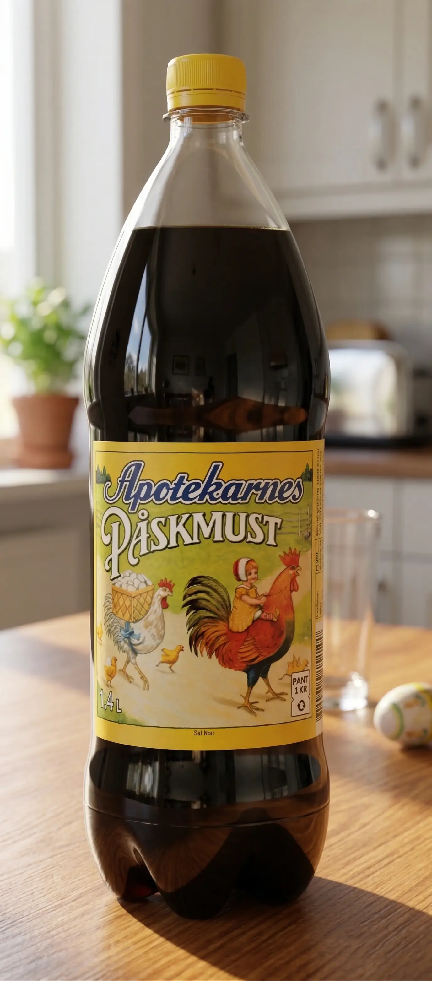 Bottle of Swedish Påskmust with a yellow label